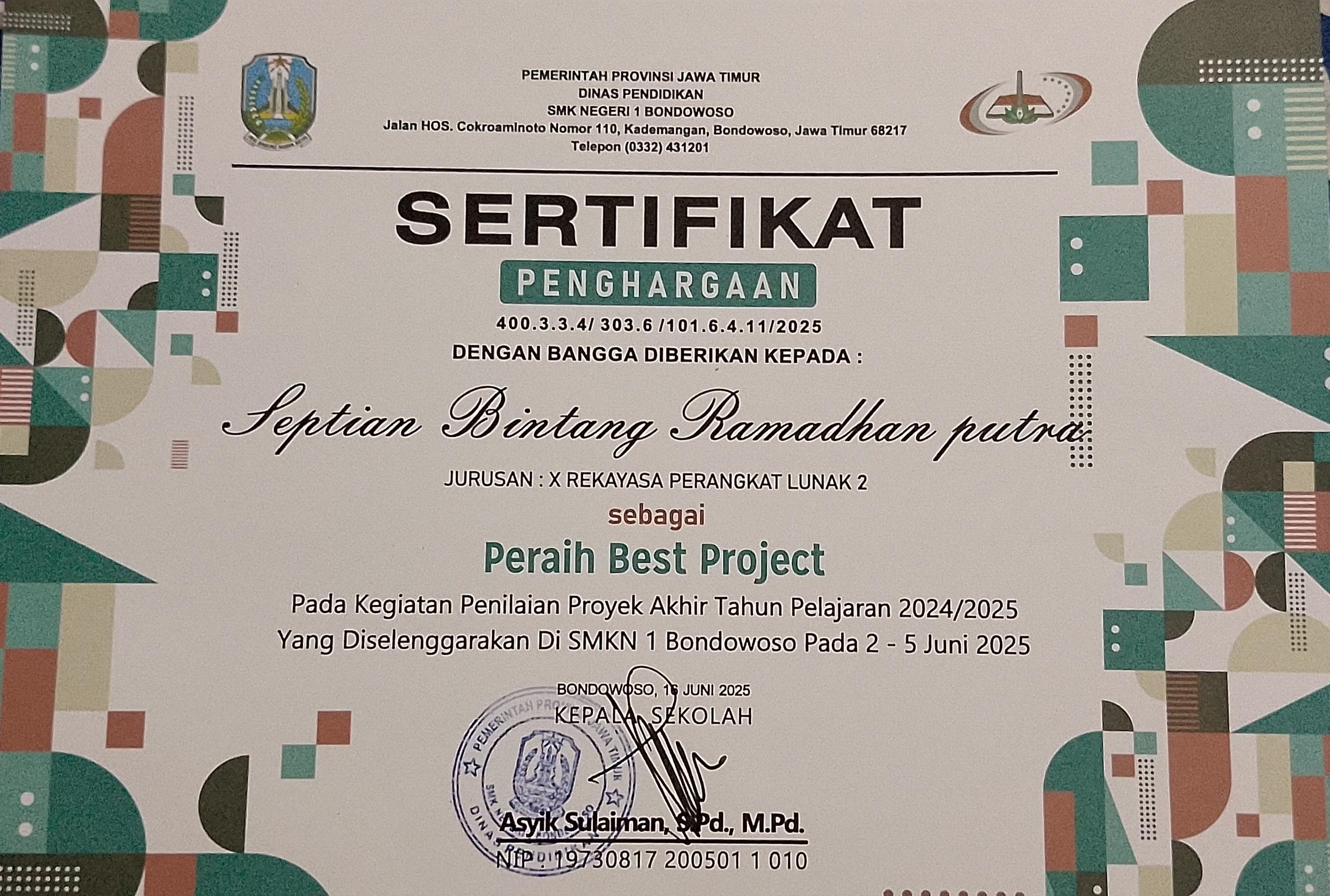 Best Project Certificate